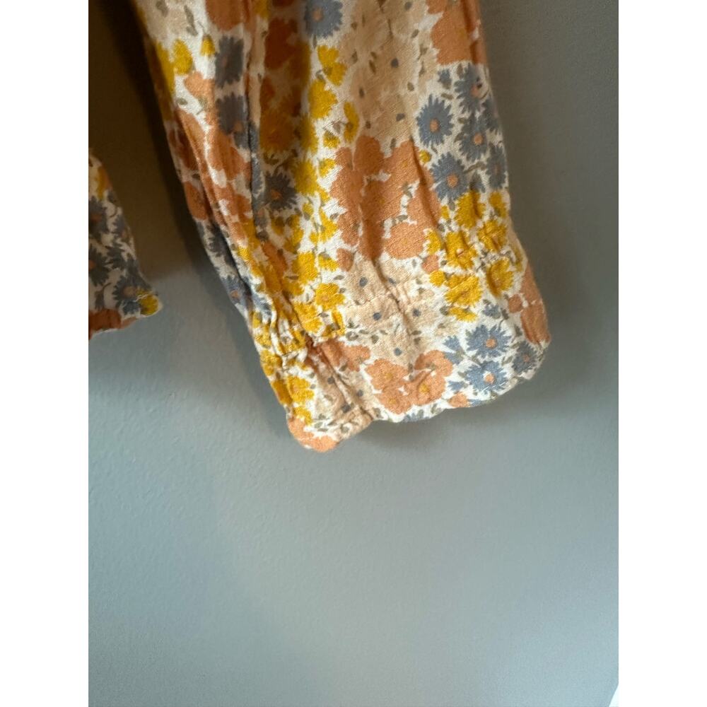 Lucky Brand Yellow/Orange Floral Daisy Print LS V Neck Ruffle Peasant Top Large - Picture 3 of 9